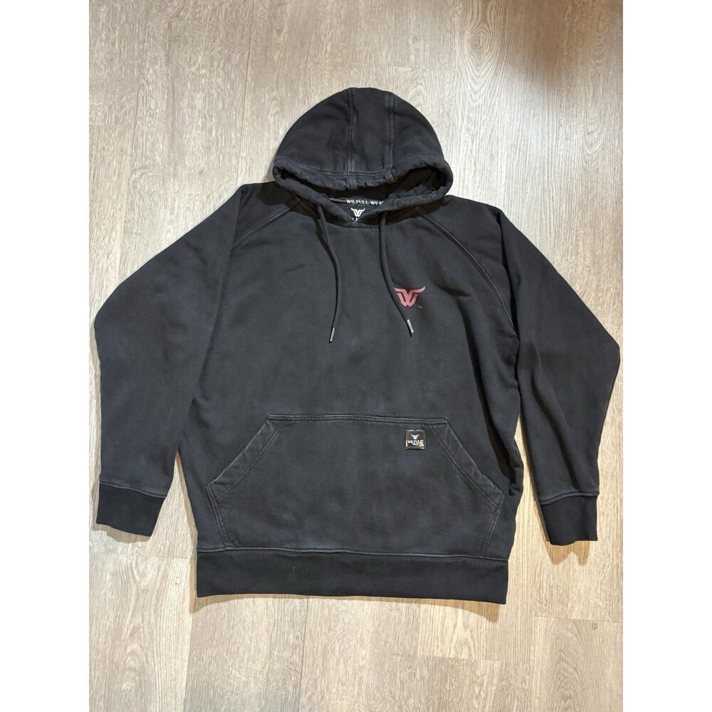 Wilfull Wear Hoodie Mens Medium Rugged Faded Black Fleece Lined Warm Sweatshirt